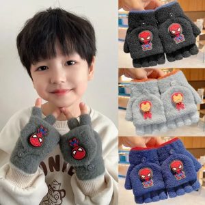 Marvel Comics Spider-Man Iron Man Children's Flip-Up Half-Finger Five-Finger Gloves