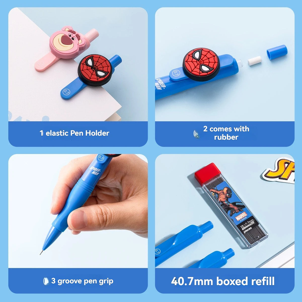 1 Set Kawaii Disney Spider-Man & Strawberry Bear Mechanical Pencils - Image 3